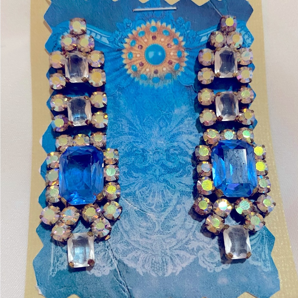 Vintage Czech Aquamarine Swarovski Crystal Rhinestone Earrings